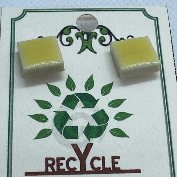 Handmade Yellow Tile Earrings - Picture 3 of 8